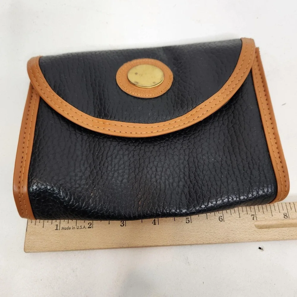 Vintage NIKKI NONNO Clutch Bag Womens Small Black Leather Tan Trim Snap Closure